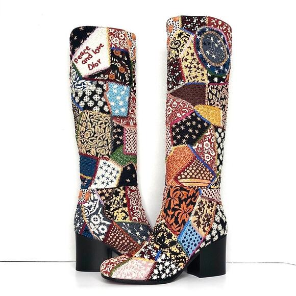 NEW Dior Diorage Patchwork Embroidered Beaded Peace and Love Tall Boots 36.5 - Picture 3 of 11
